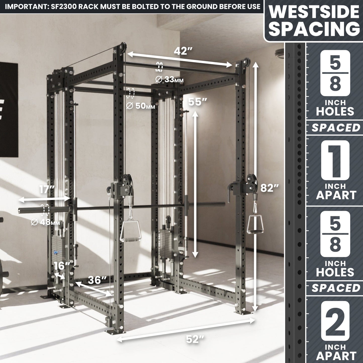 Synergee 2300 Series Power Cage with Synchronized Loaded Cable Cross Overs and Smith Machine - Grit Grind Strength