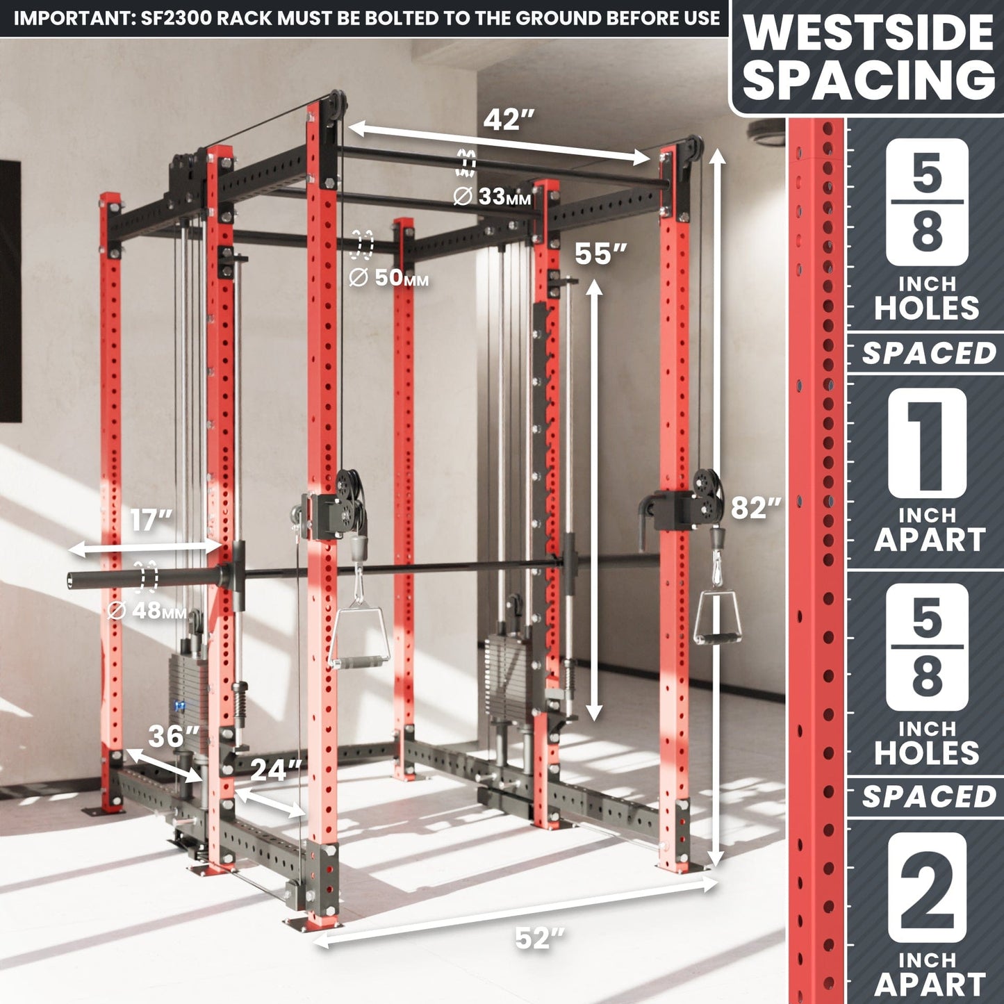 Synergee 2300 Series Power Cage with Synchronized Loaded Cable Cross Overs and Smith Machine - Grit Grind Strength