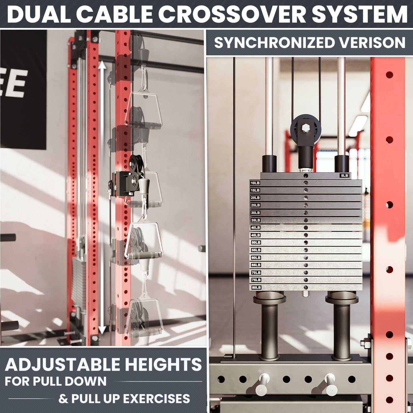 Synergee 2300 Series Power Cage with Synchronized Loaded Cable Cross Overs and Smith Machine - Grit Grind Strength