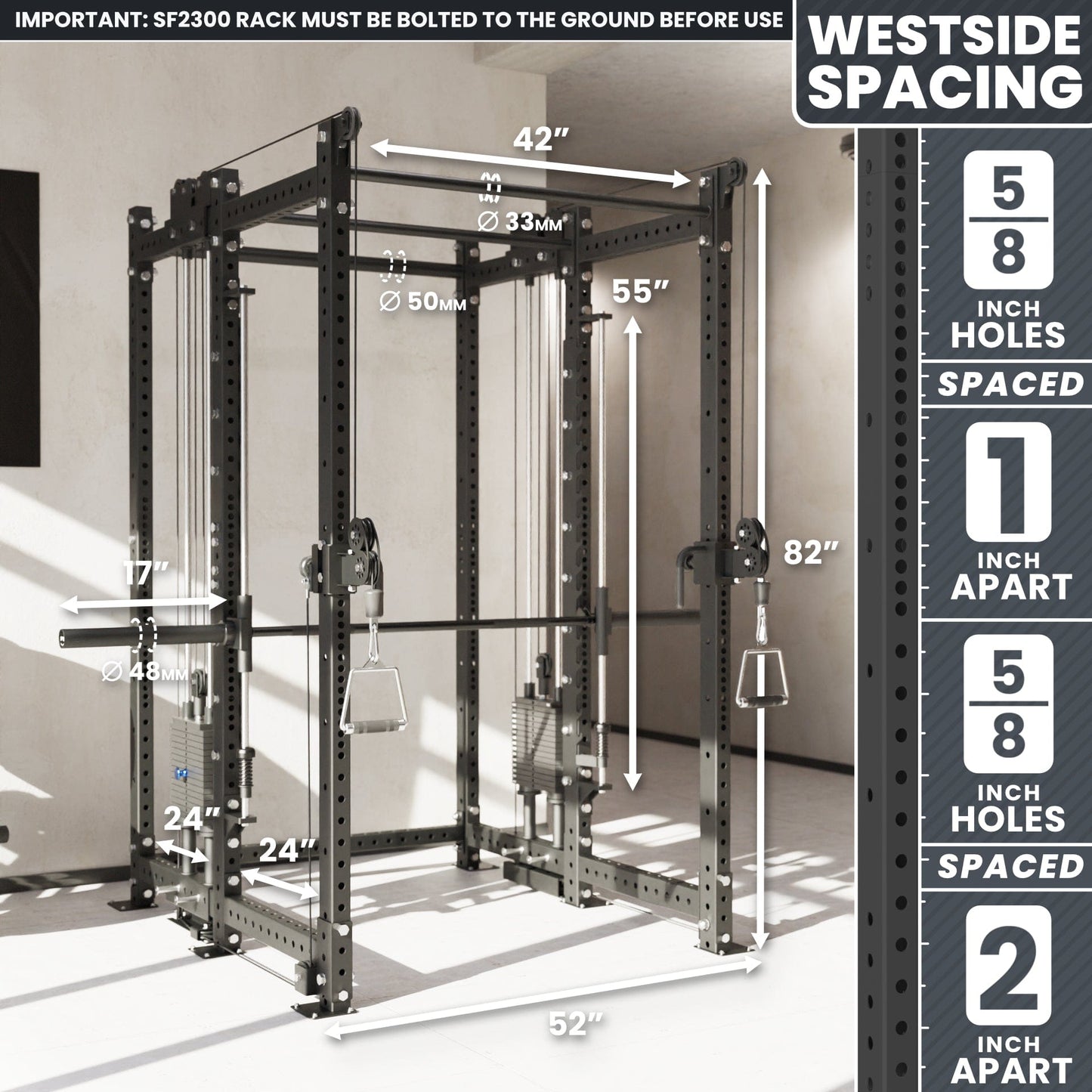 Synergee 2300 Series Power Cage with Synchronized Loaded Cable Cross Overs and Smith Machine - Grit Grind Strength