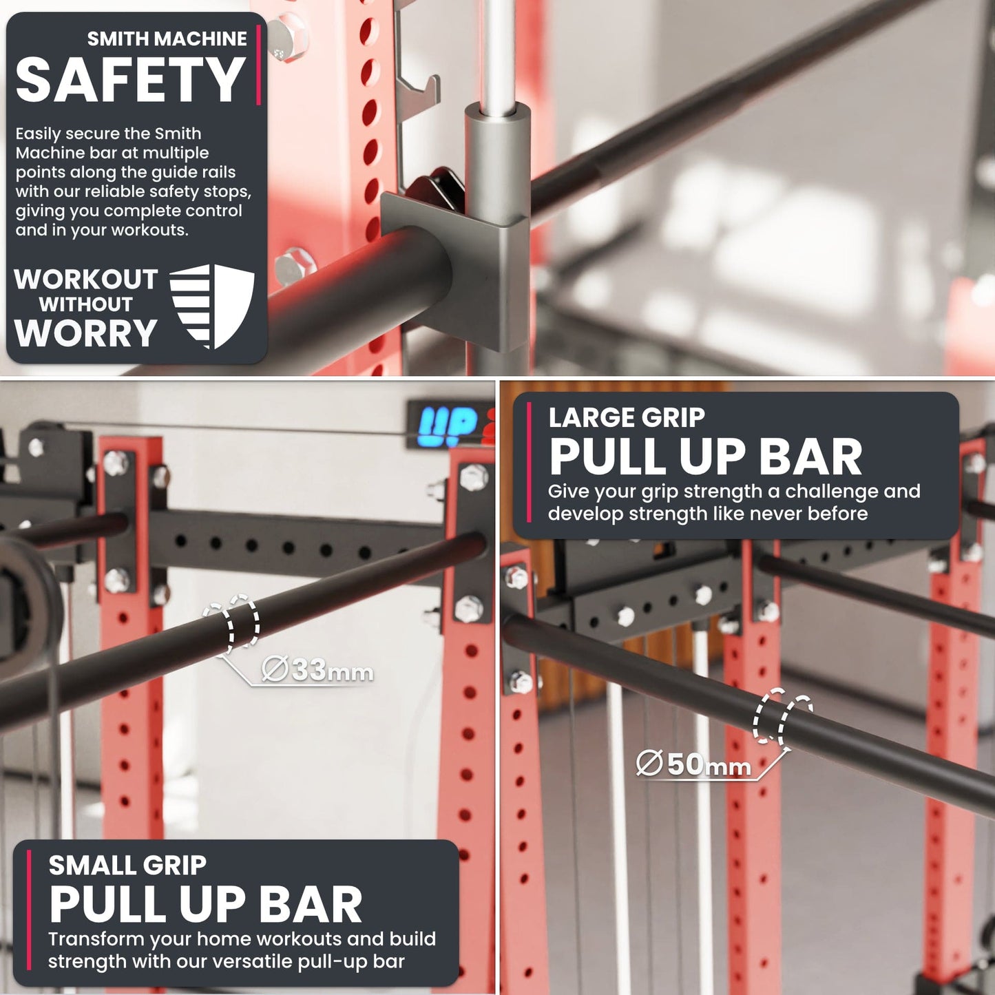 Synergee 2300 Series Power Cage with Synchronized Loaded Cable Cross Overs and Smith Machine - Grit Grind Strength