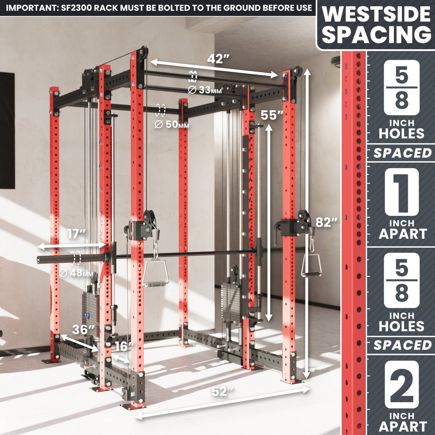 Synergee 2300 Series Power Cage with Synchronized Loaded Cable Cross Overs and Smith Machine - Grit Grind Strength