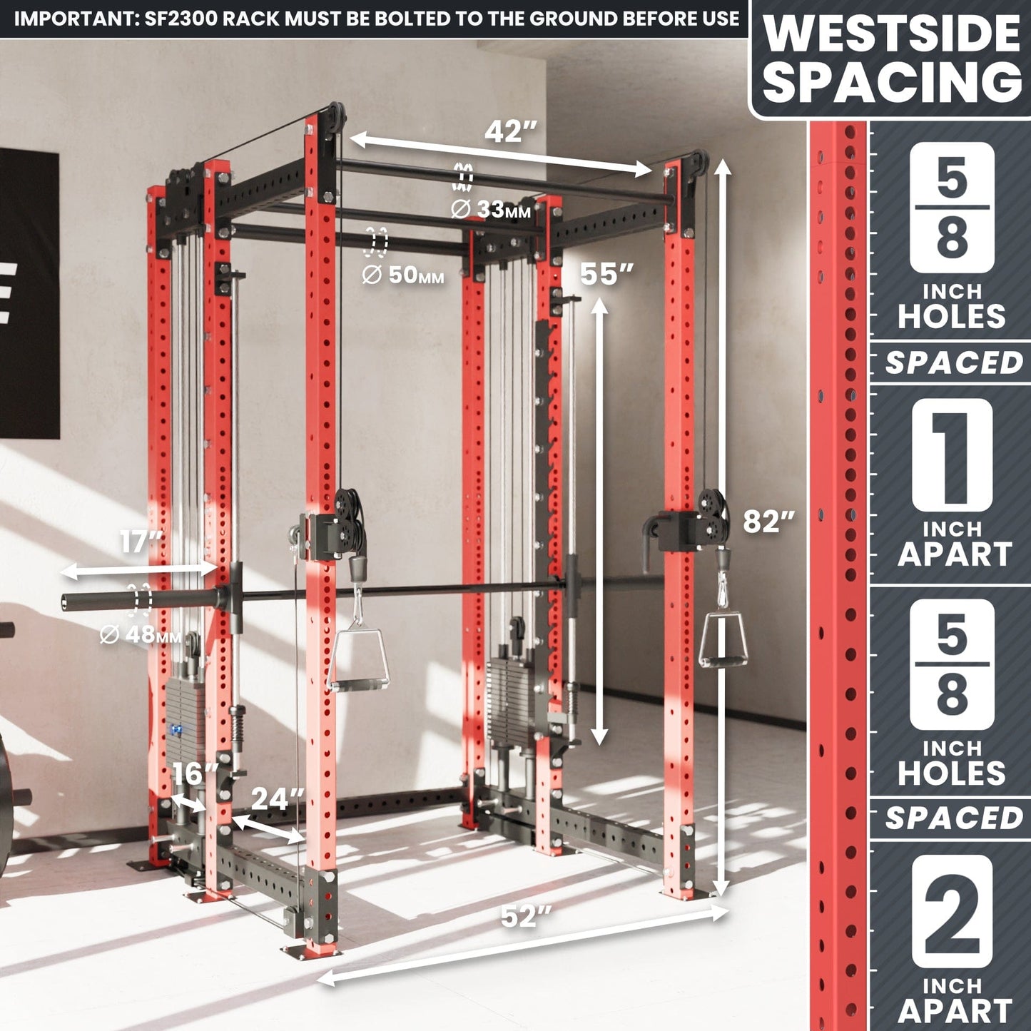 Synergee 2300 Series Power Cage with Synchronized Loaded Cable Cross Overs and Smith Machine - Grit Grind Strength