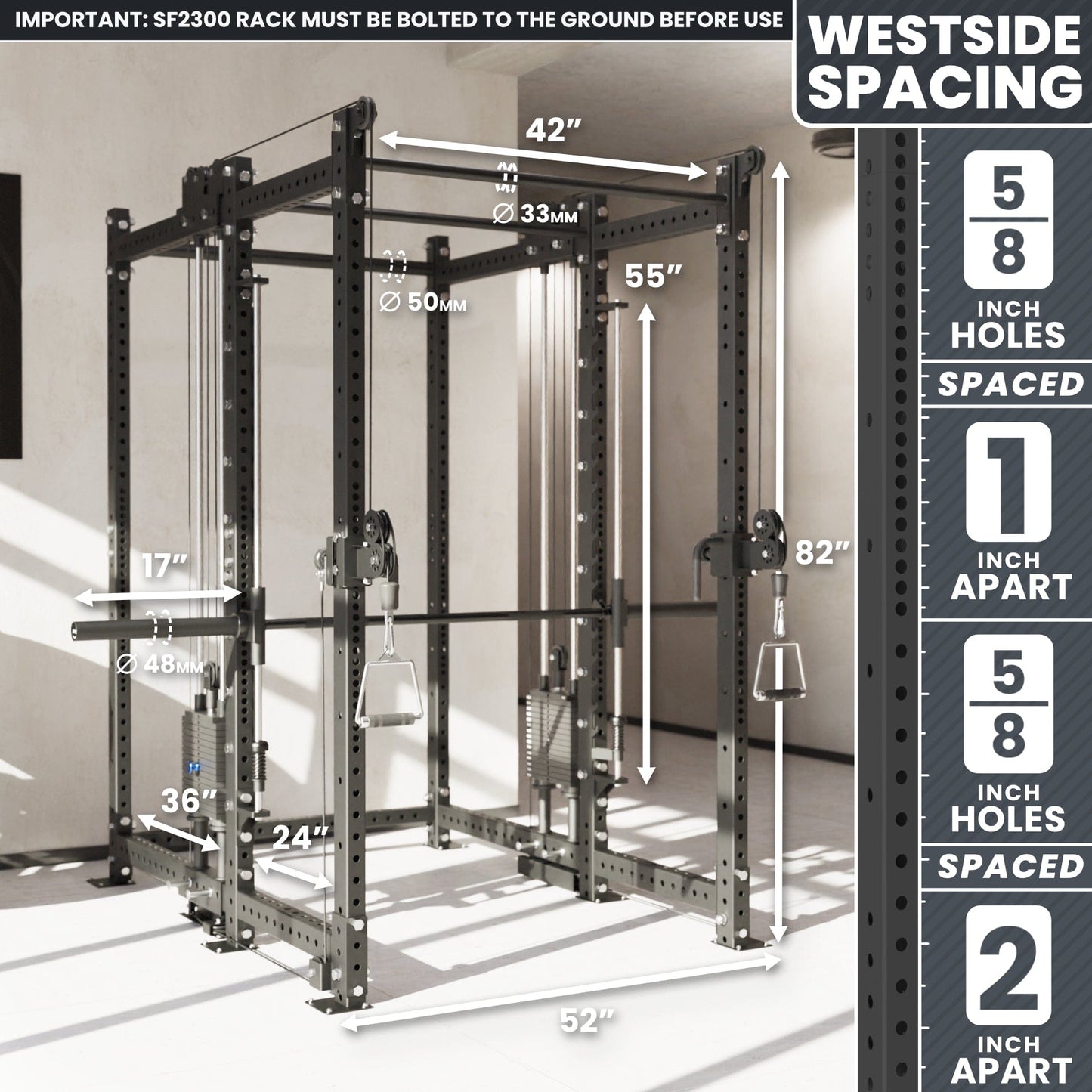 Synergee 2300 Series Power Cage with Synchronized Loaded Cable Cross Overs and Smith Machine - Grit Grind Strength