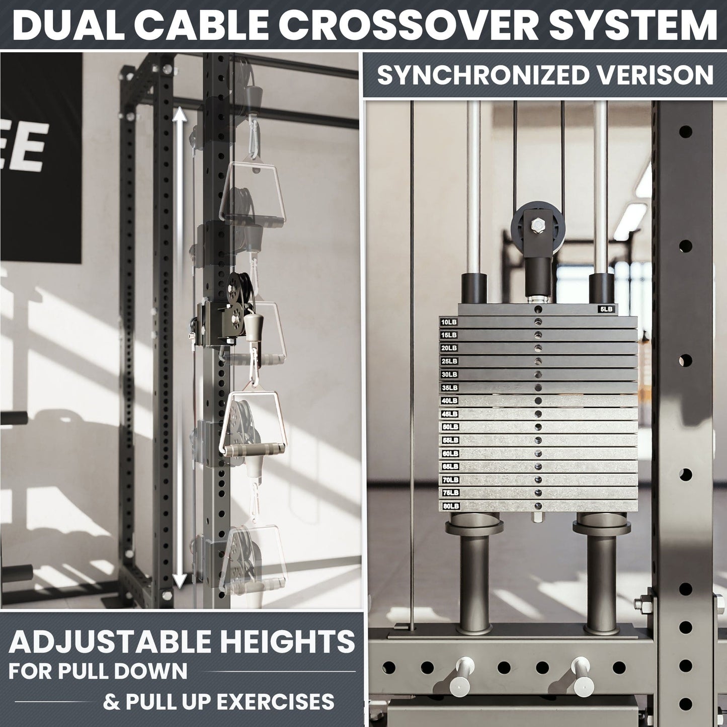Synergee 2300 Series Power Cage with Synchronized Loaded Cable Cross Overs and Smith Machine - Grit Grind Strength