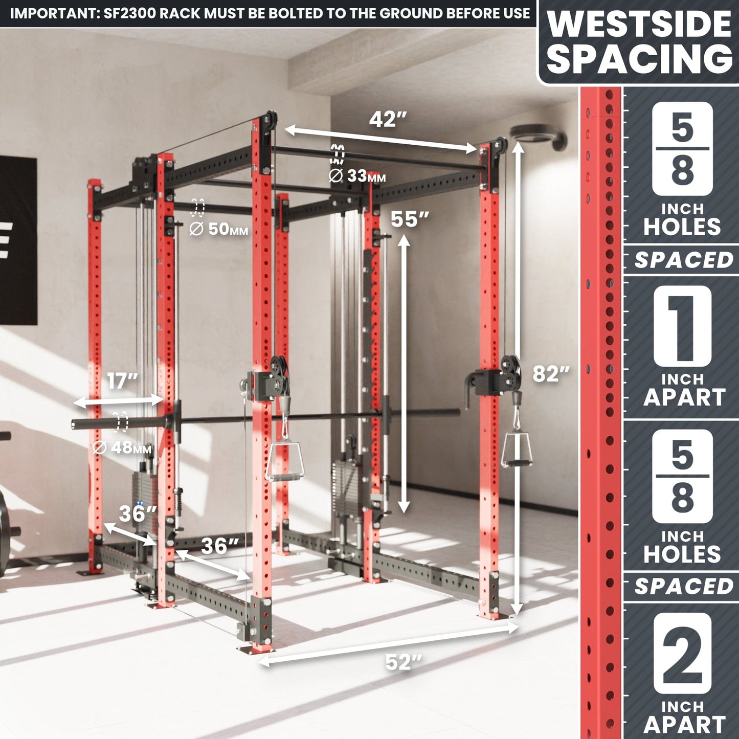 Synergee 2300 Series Power Cage with Synchronized Loaded Cable Cross Overs and Smith Machine - Grit Grind Strength