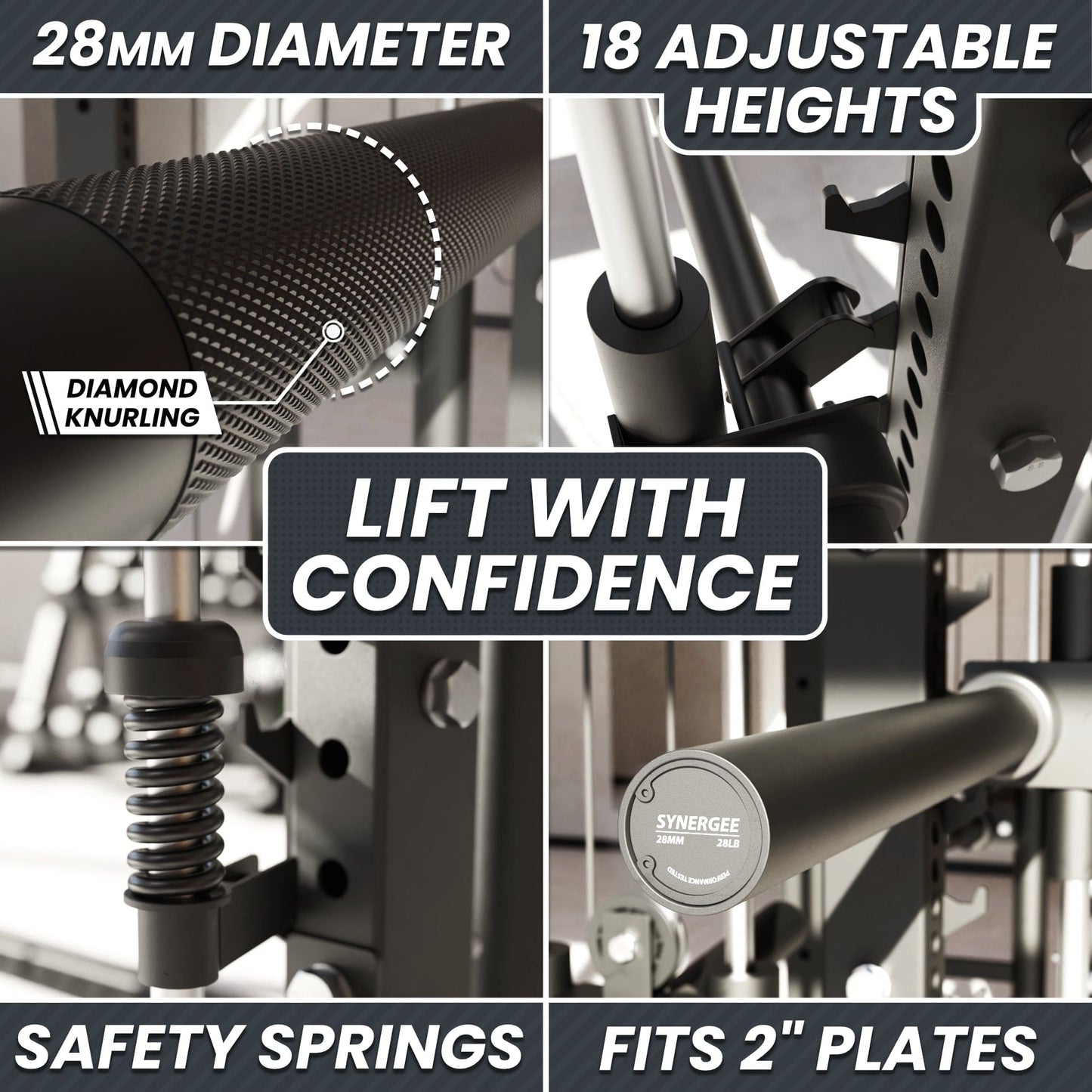 Synergee 2300 Series Power Cage with Synchronized Loaded Cable Cross Overs and Smith Machine - Grit Grind Strength