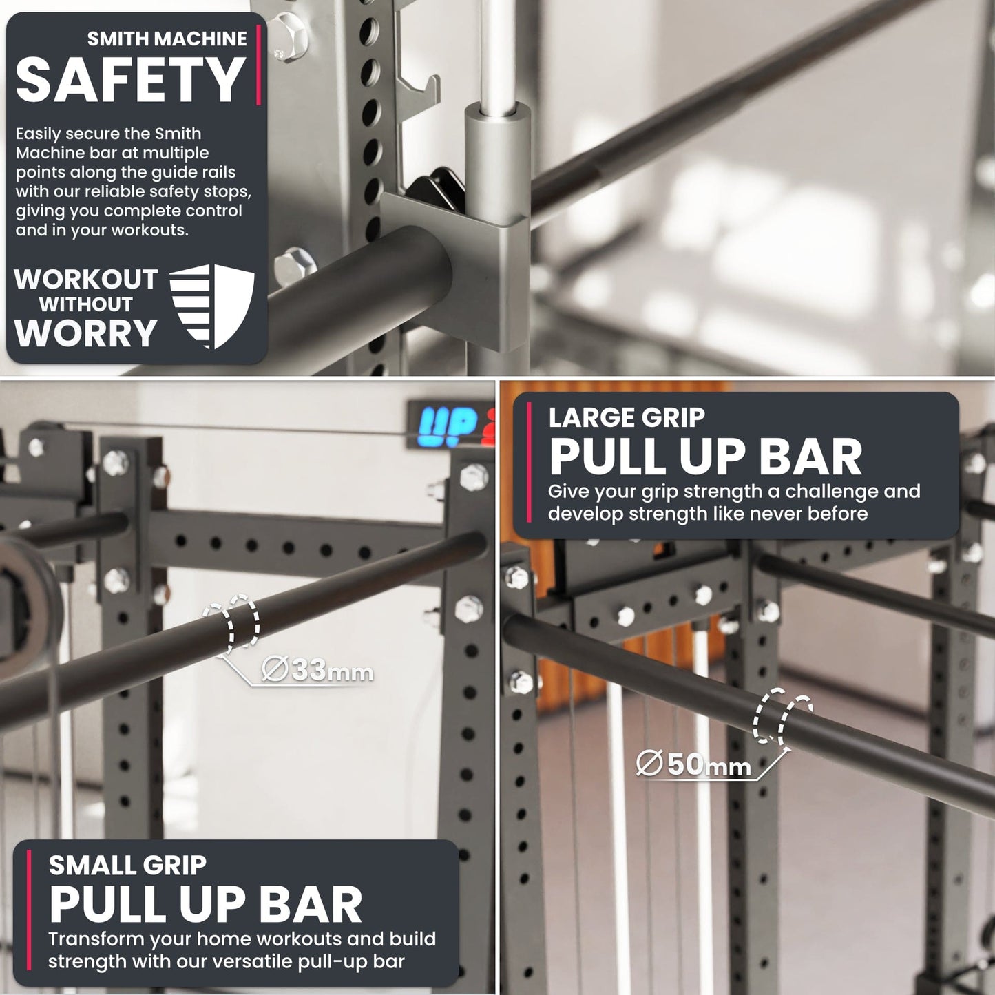 Synergee 2300 Series Power Cage with Synchronized Loaded Cable Cross Overs and Smith Machine - Grit Grind Strength