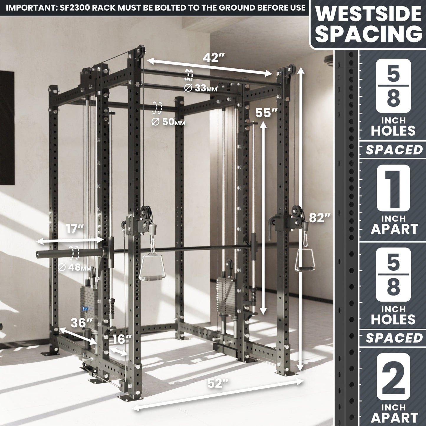 Synergee 2300 Series Power Cage with Synchronized Loaded Cable Cross Overs and Smith Machine - Grit Grind Strength