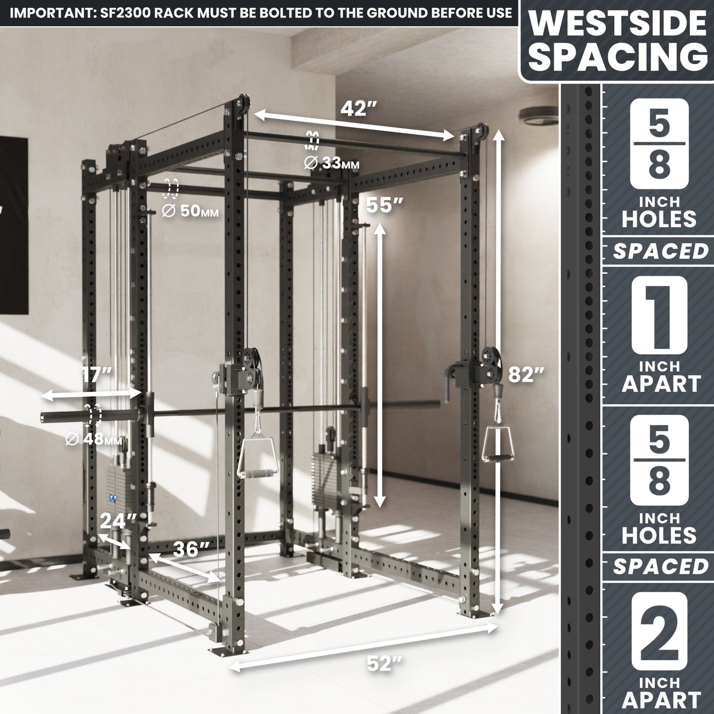 Synergee 2300 Series Power Cage with Synchronized Loaded Cable Cross Overs and Smith Machine - Grit Grind Strength