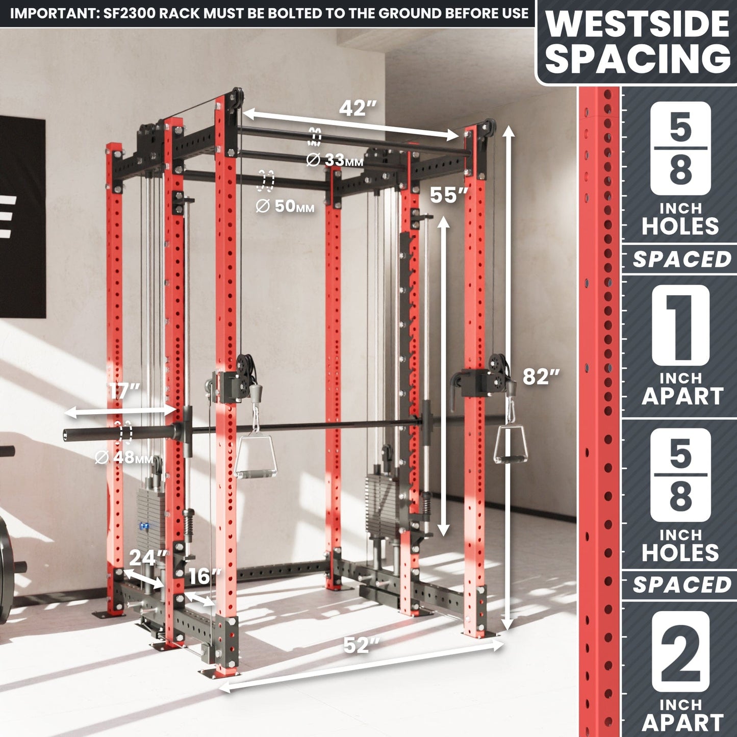 Synergee 2300 Series Power Cage with Synchronized Loaded Cable Cross Overs and Smith Machine - Grit Grind Strength