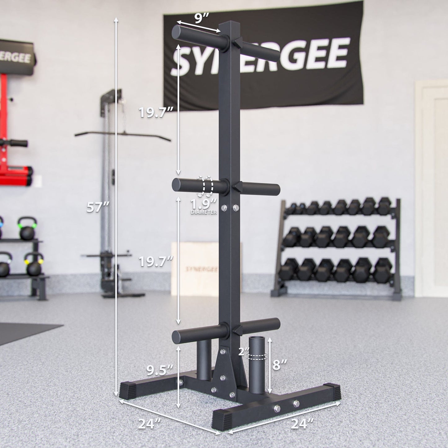 Synergee Olympic Weight Plate & Barbell Holder - Grit Grind Strength