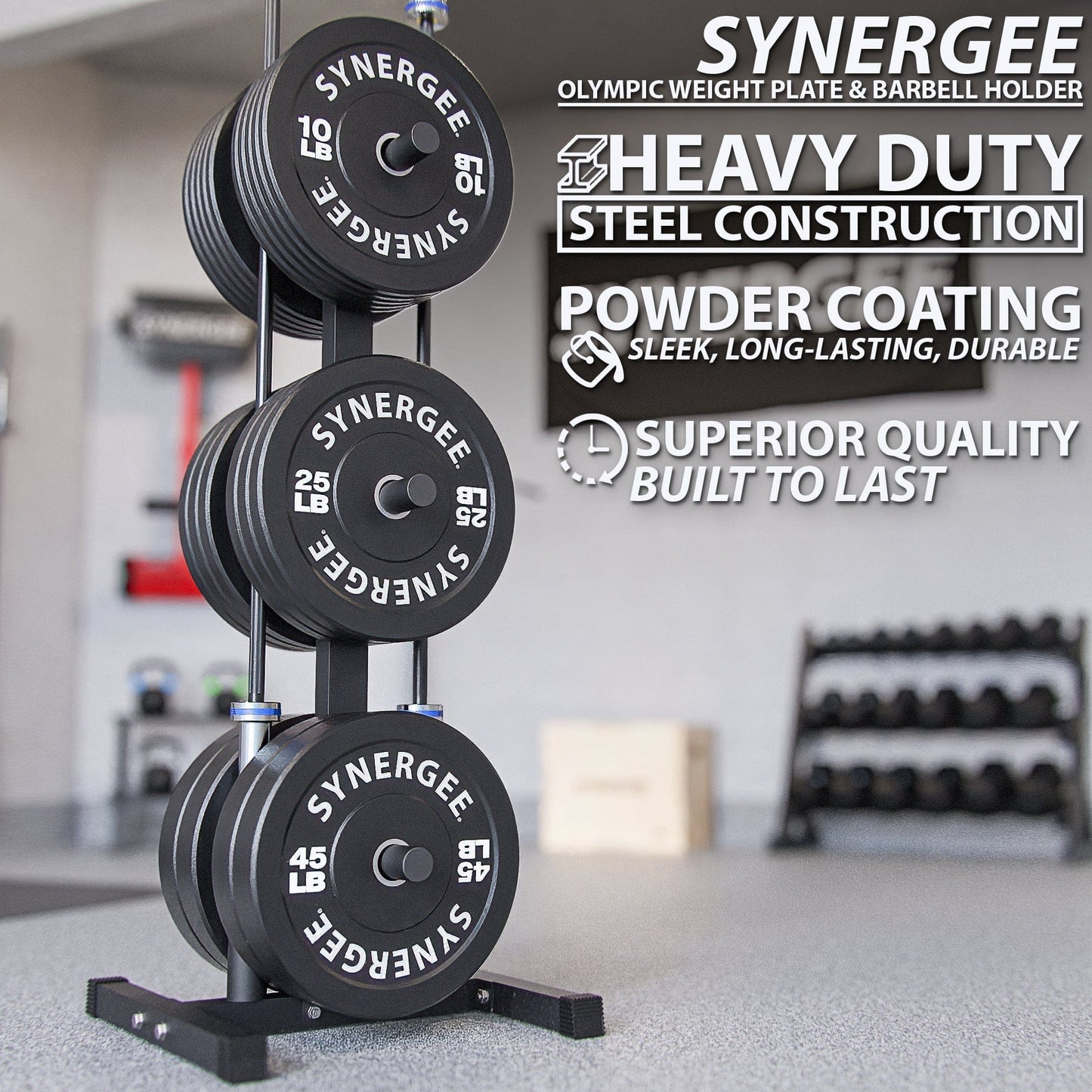 Synergee Olympic Weight Plate & Barbell Holder - Grit Grind Strength