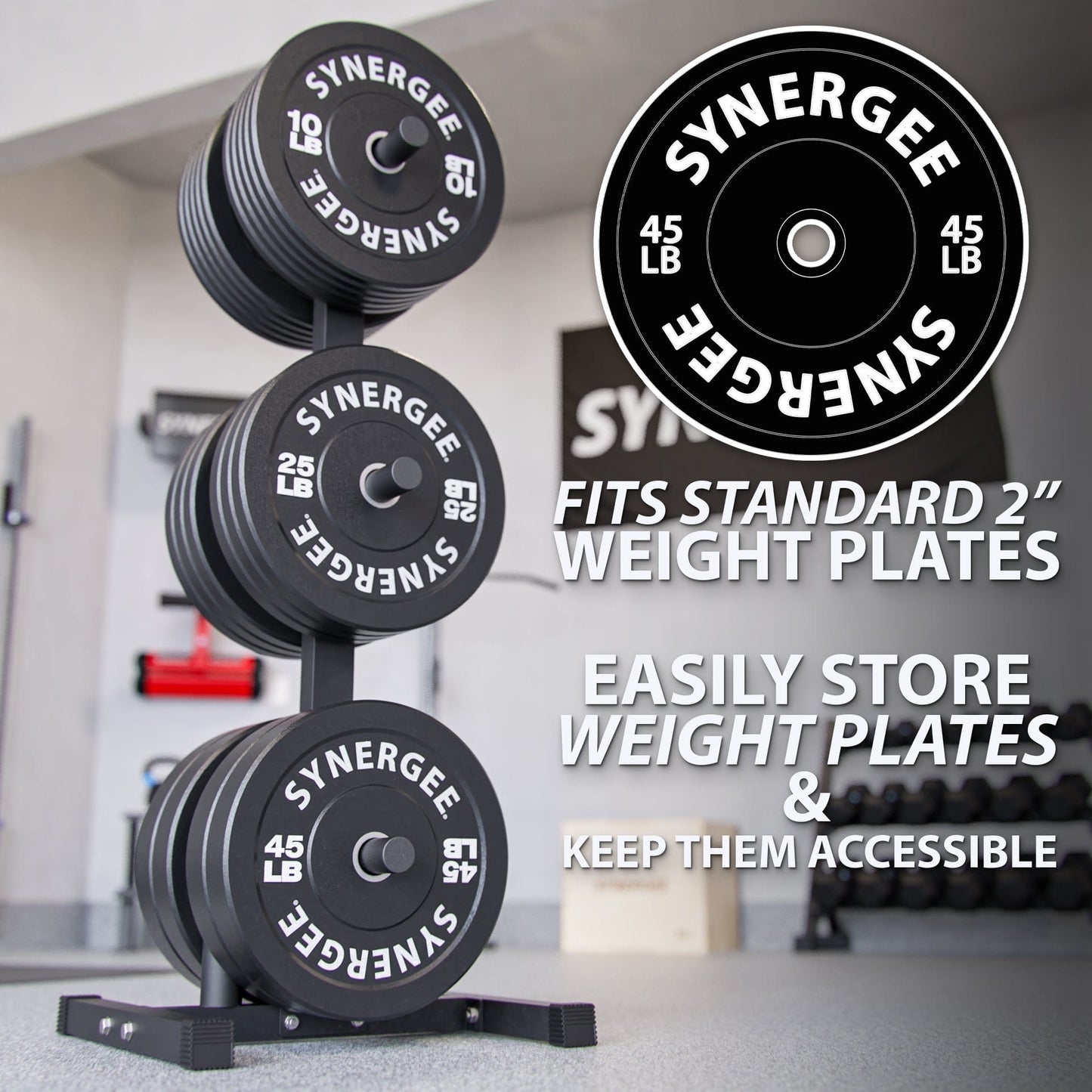 Synergee Olympic Weight Plate & Barbell Holder - Grit Grind Strength