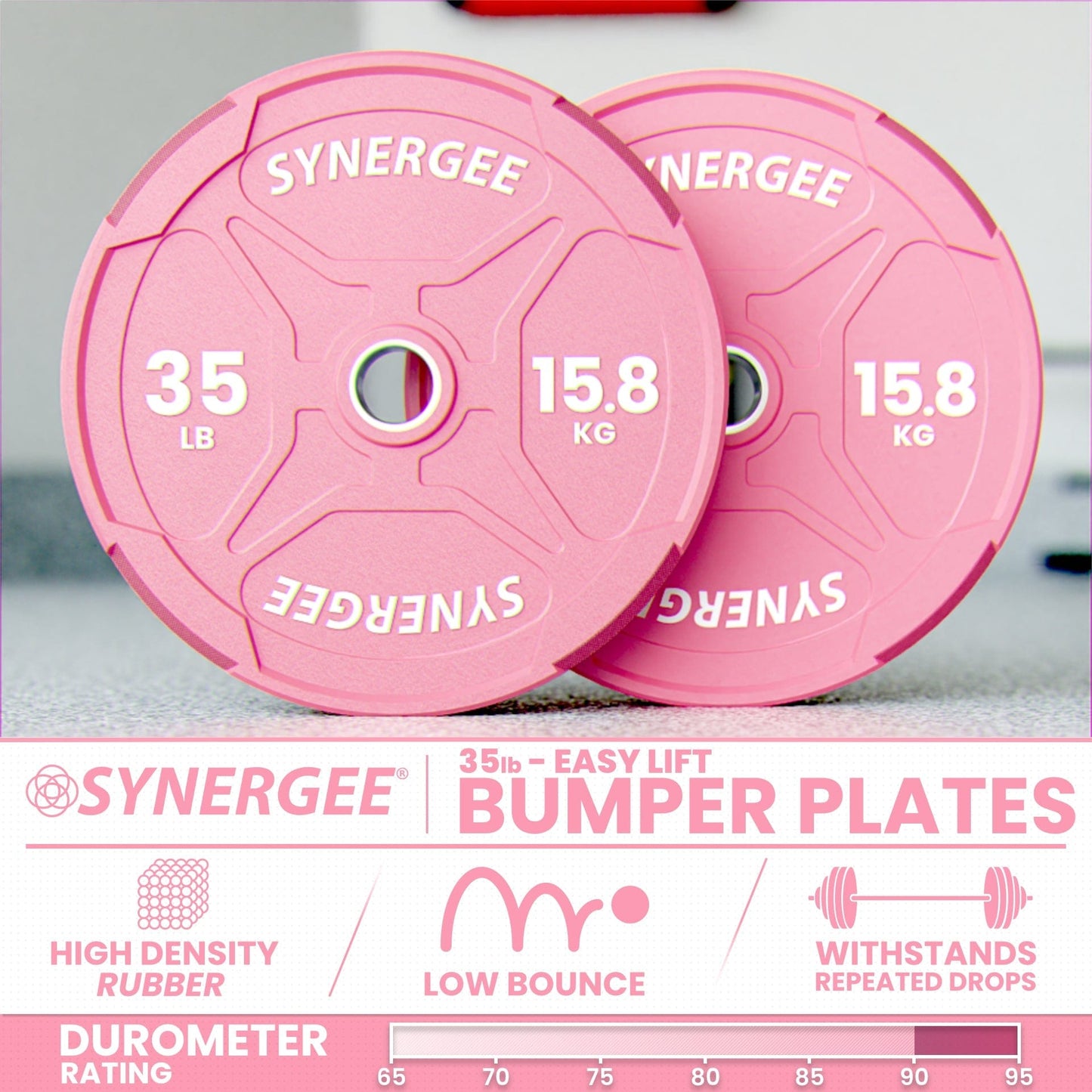 Synergee Pink EZ Grip Bumper Plates - Grit Grind Strength
