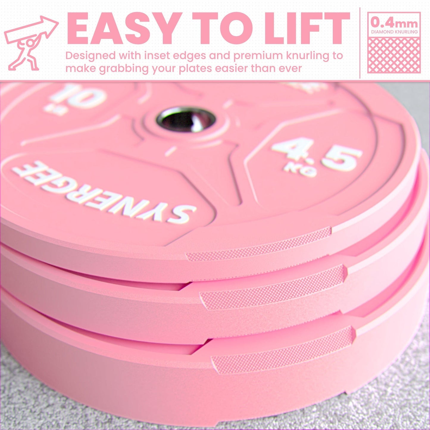Synergee Pink EZ Grip Bumper Plates - Grit Grind Strength