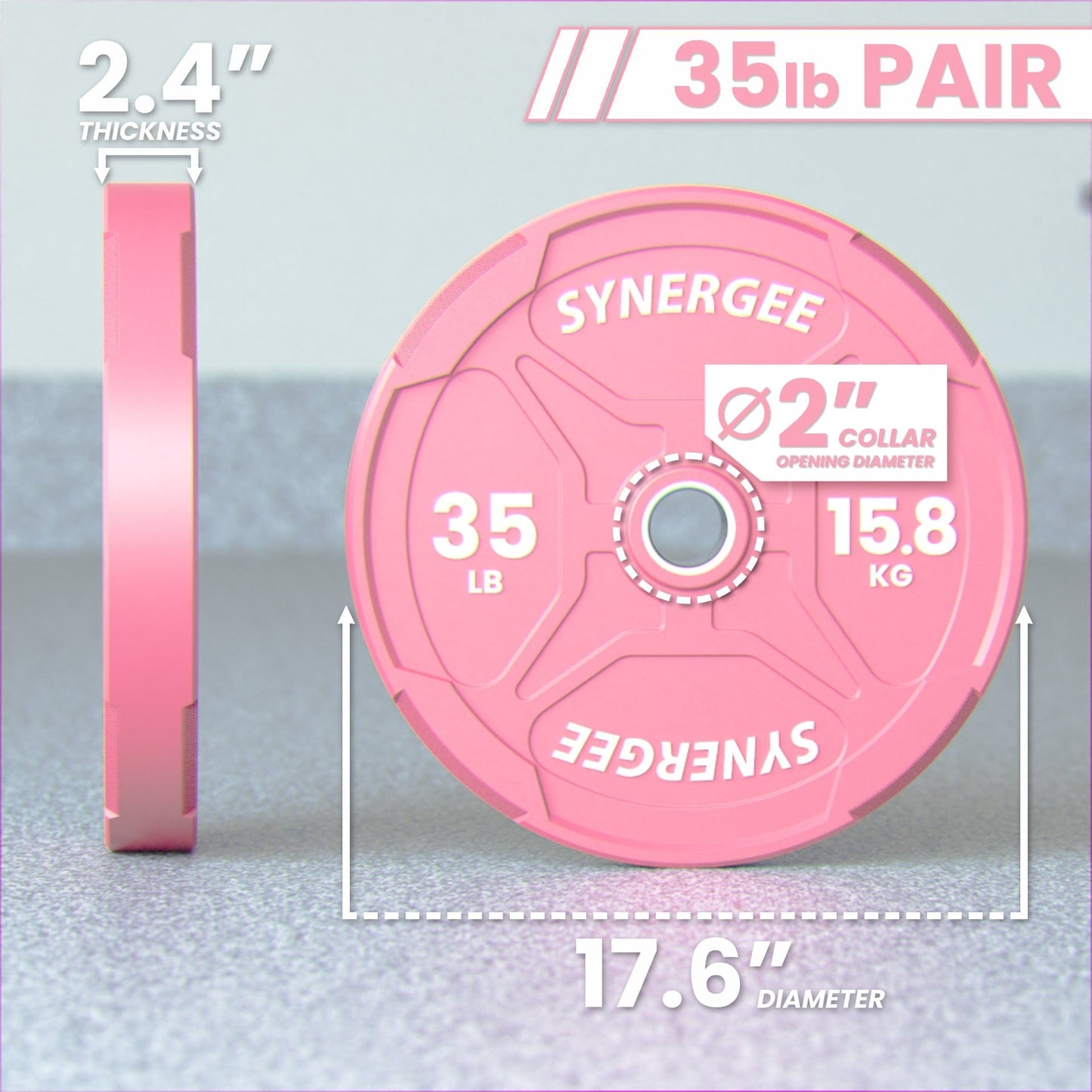 Synergee Pink EZ Grip Bumper Plates - Grit Grind Strength