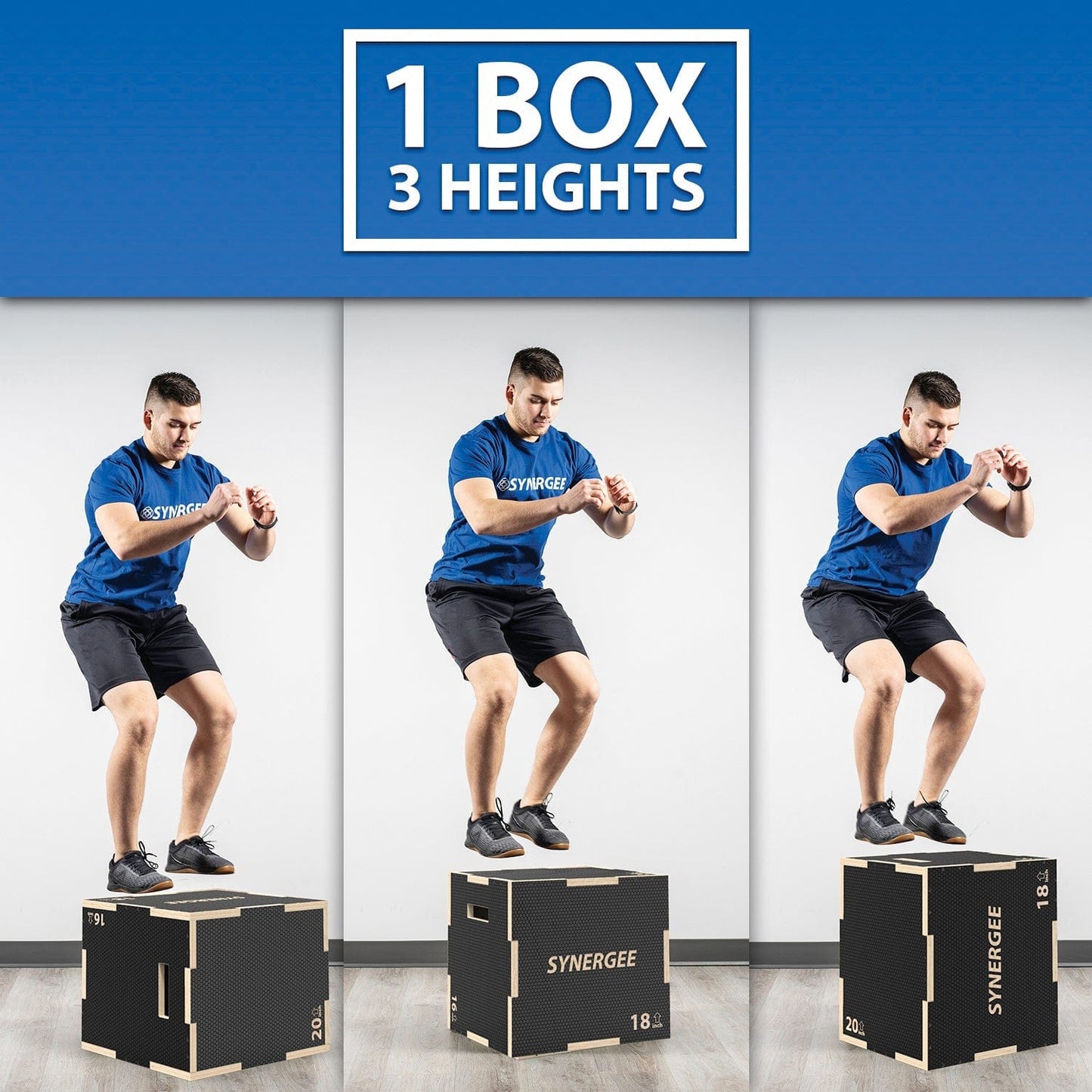 Synergee Plyometrics Synergee Non-Slip 3-in-1 Wood Plyo Boxes