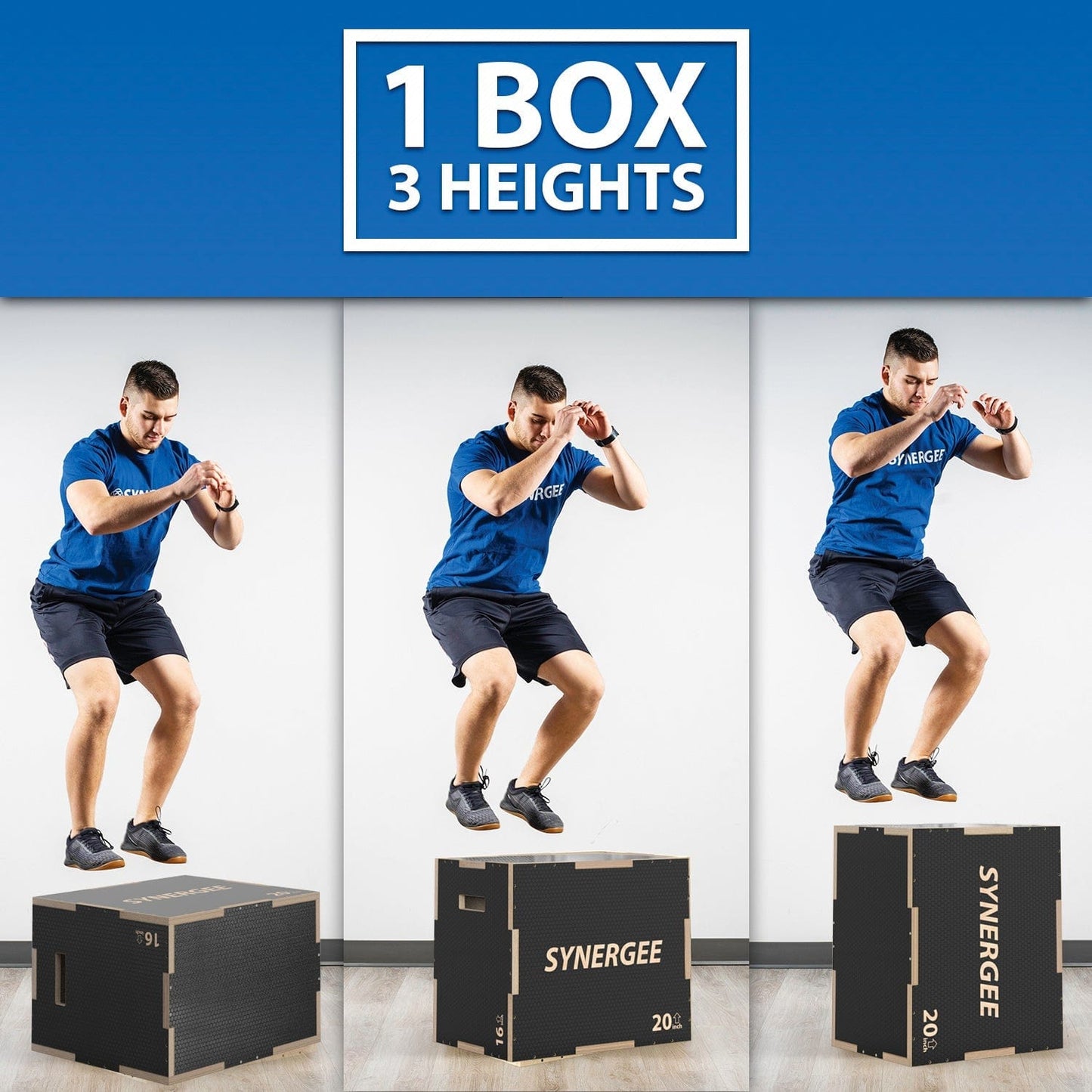 Synergee Plyometrics Synergee Non-Slip 3-in-1 Wood Plyo Boxes