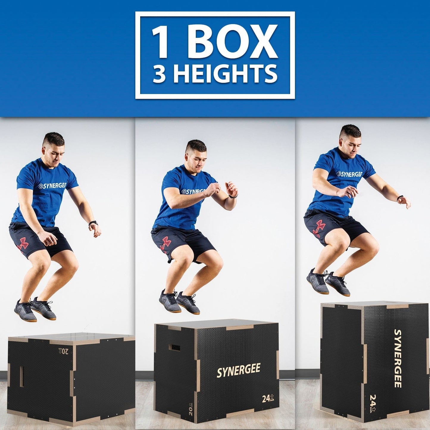 Synergee Plyometrics Synergee Non-Slip 3-in-1 Wood Plyo Boxes