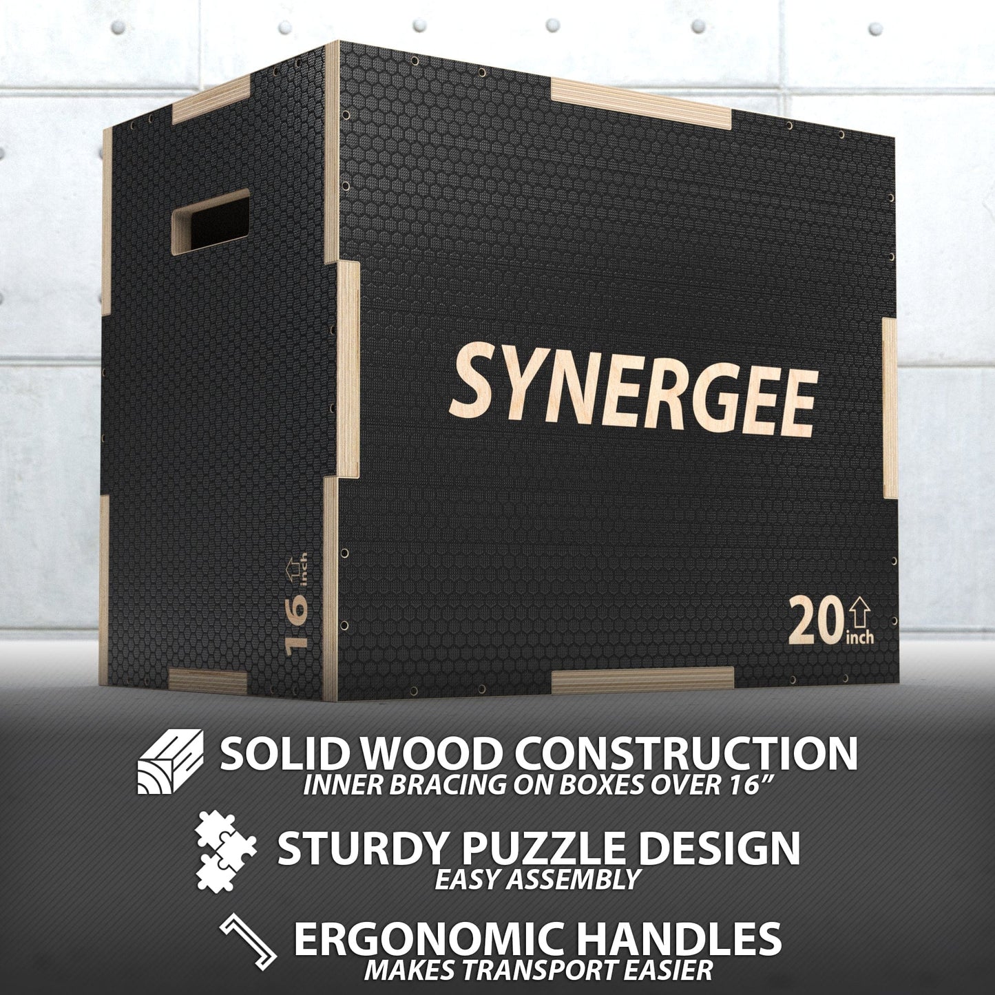 Synergee Plyometrics Synergee Non-Slip 3-in-1 Wood Plyo Boxes