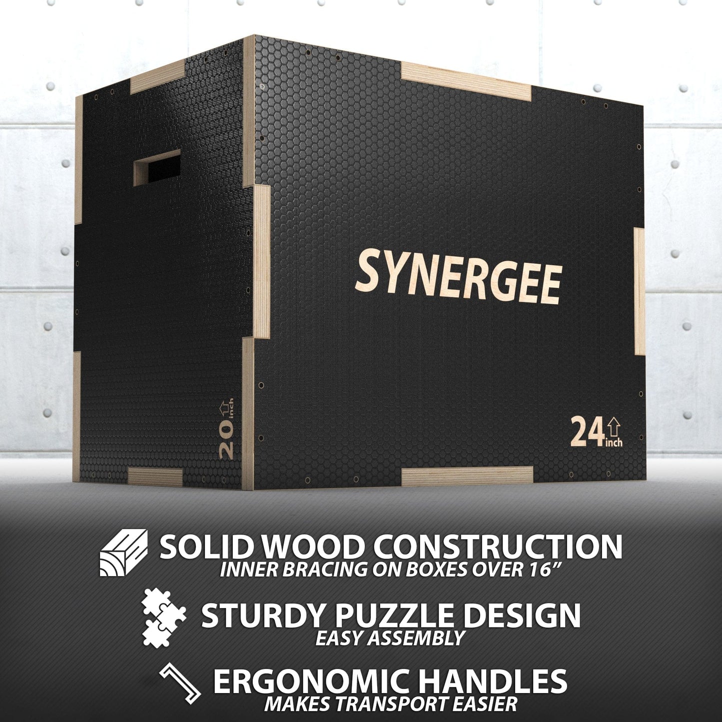 Synergee Plyometrics Synergee Non-Slip 3-in-1 Wood Plyo Boxes