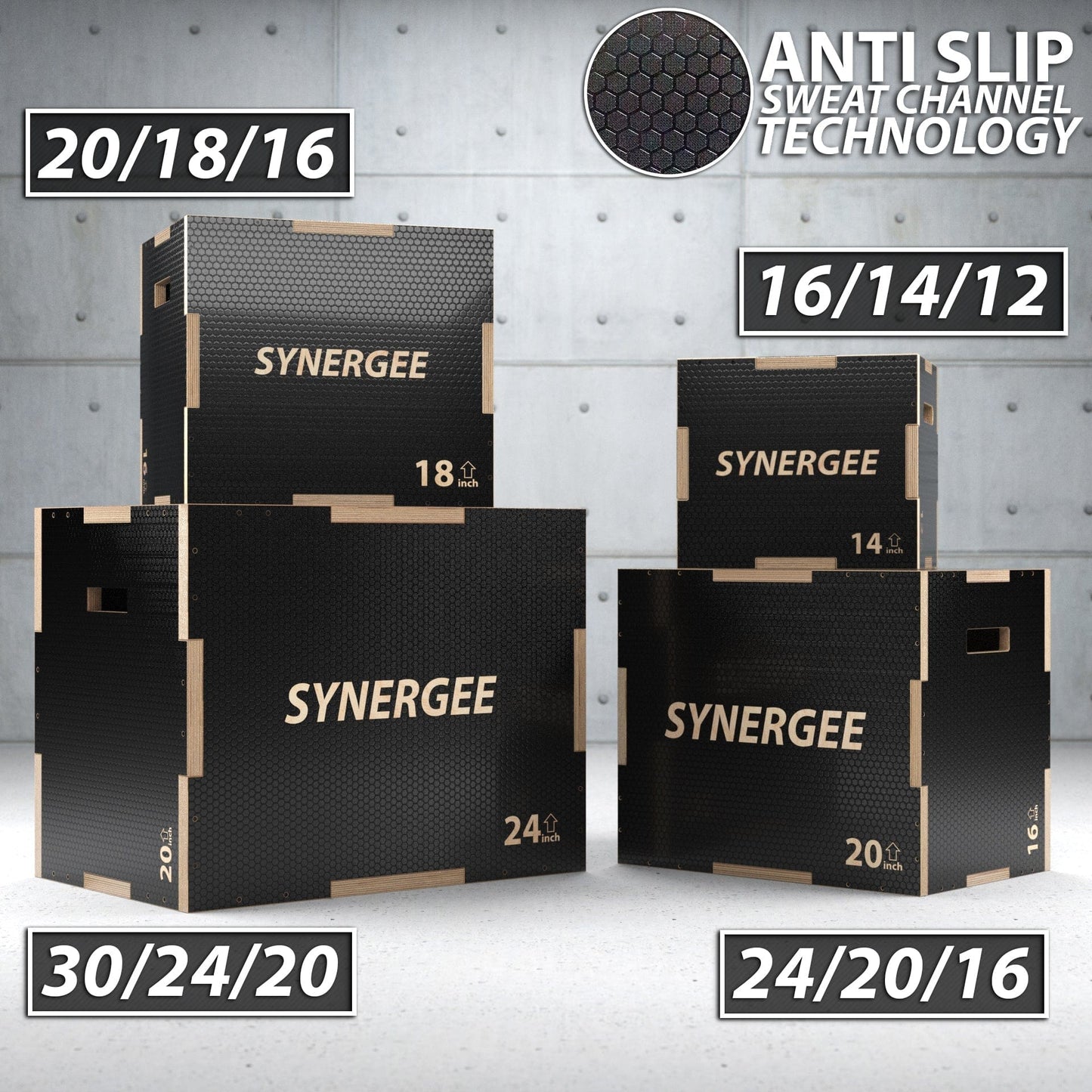 Synergee Plyometrics Synergee Non-Slip 3-in-1 Wood Plyo Boxes
