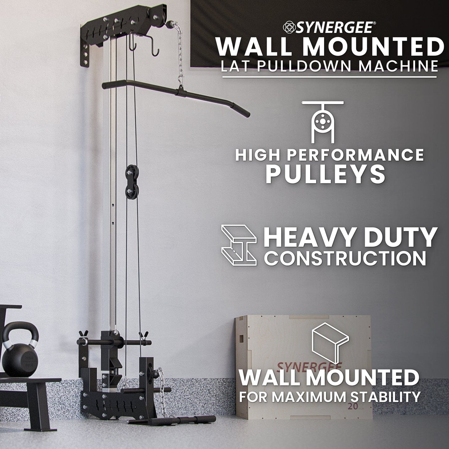 Synergee Wall Mounted Lat Pulley Machine - Grit Grind Strength