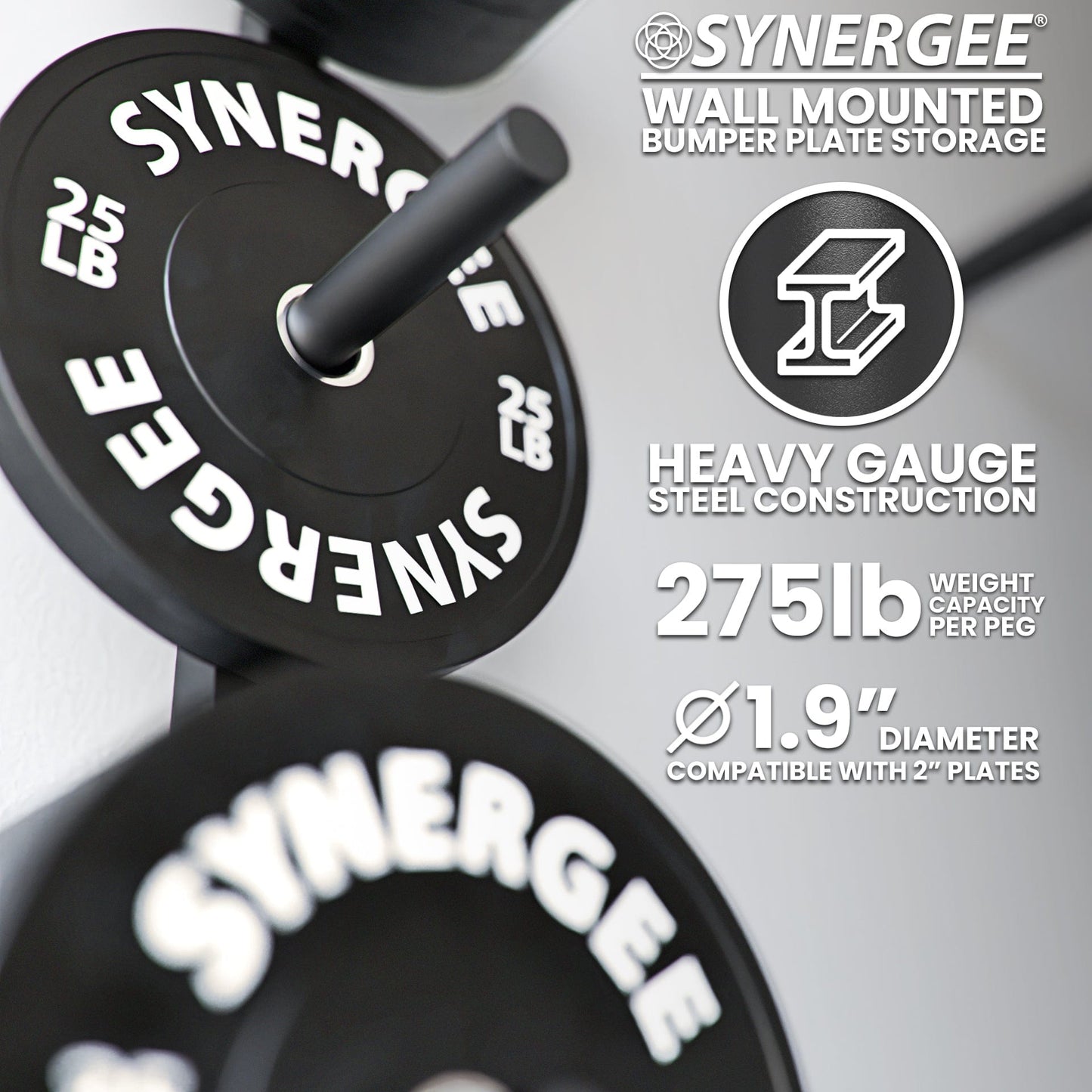 Synergee Weight Plate Wall Storage Rack - Grit Grind Strength