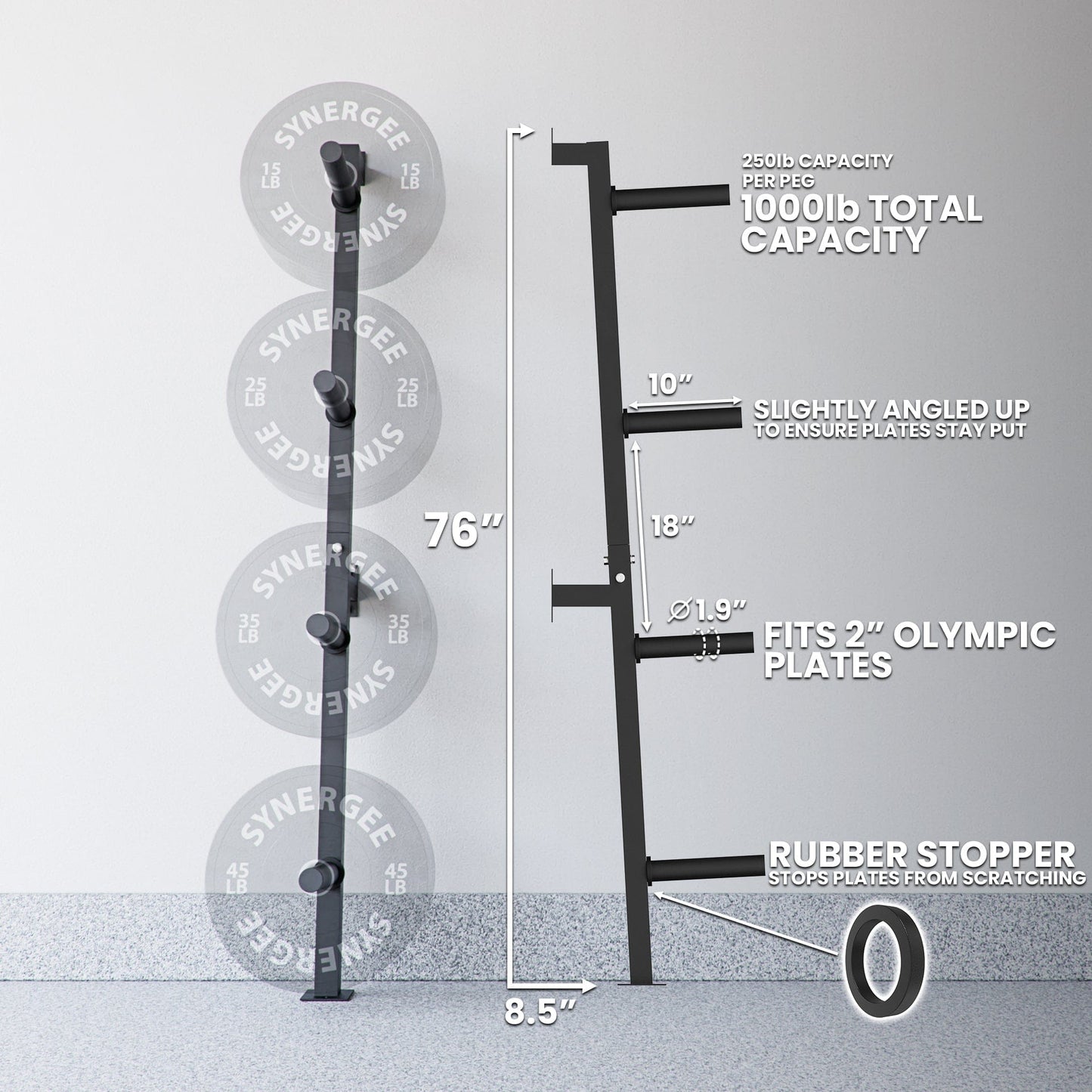 Synergee Weight Plate Wall Storage Rack - Grit Grind Strength