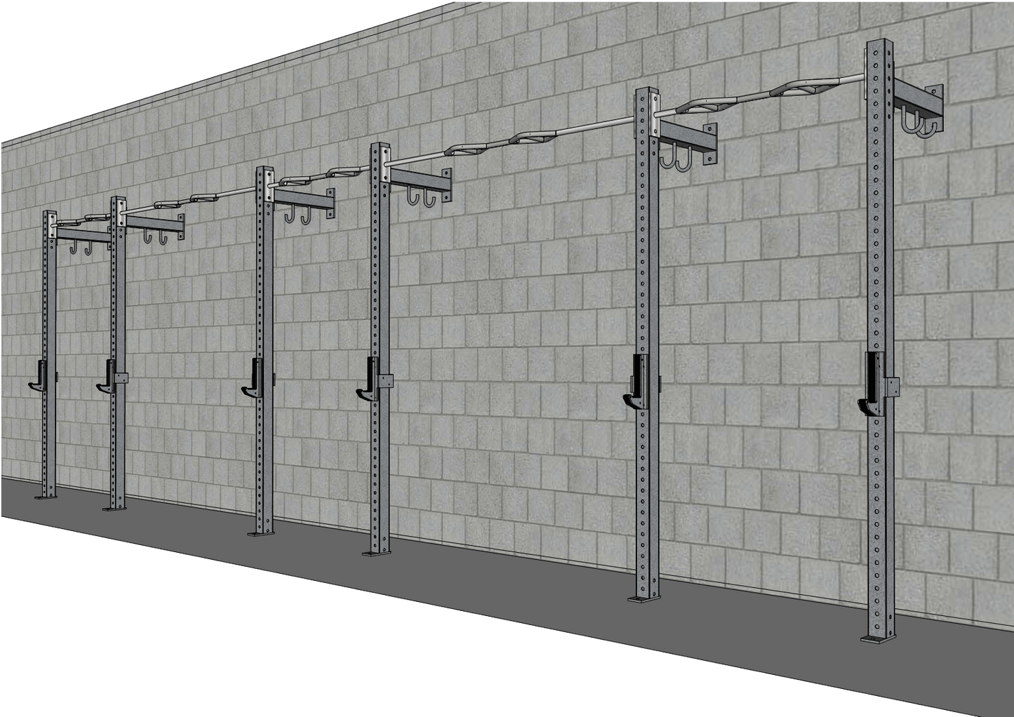 TGrip Commercial 24' Low Profile Wall Mount Rig - 3x3 Steel - Functional Multi - Grip Pull - Up - Sandwich Style J - Hooks - Grit Grind Strength