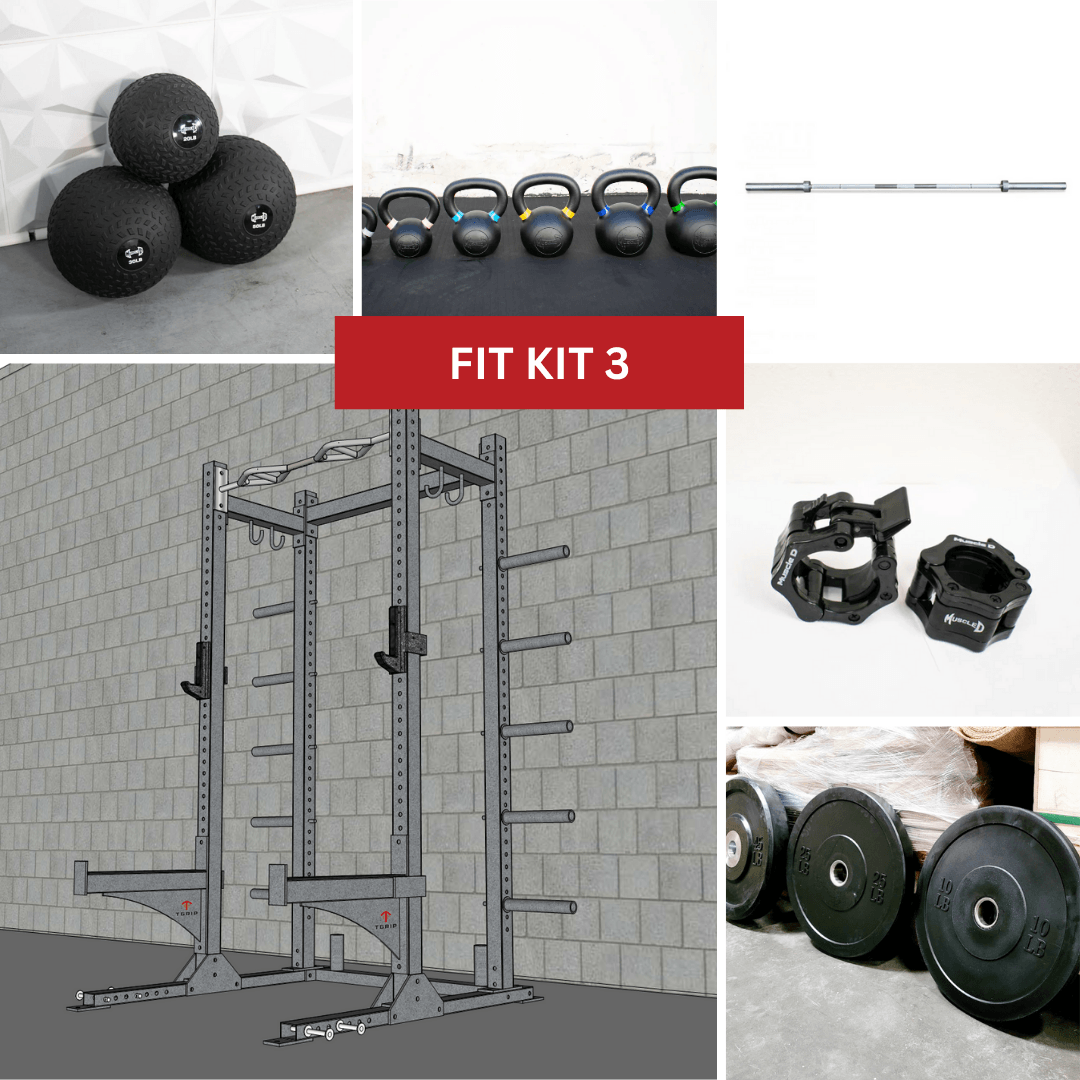 TGrip Commercial Half Rack Complete Kit - 3x3 Steel - Functional Multi - Grip Pull - Up - Bar & Plate Storage - J - Hooks - Grit Grind Strength