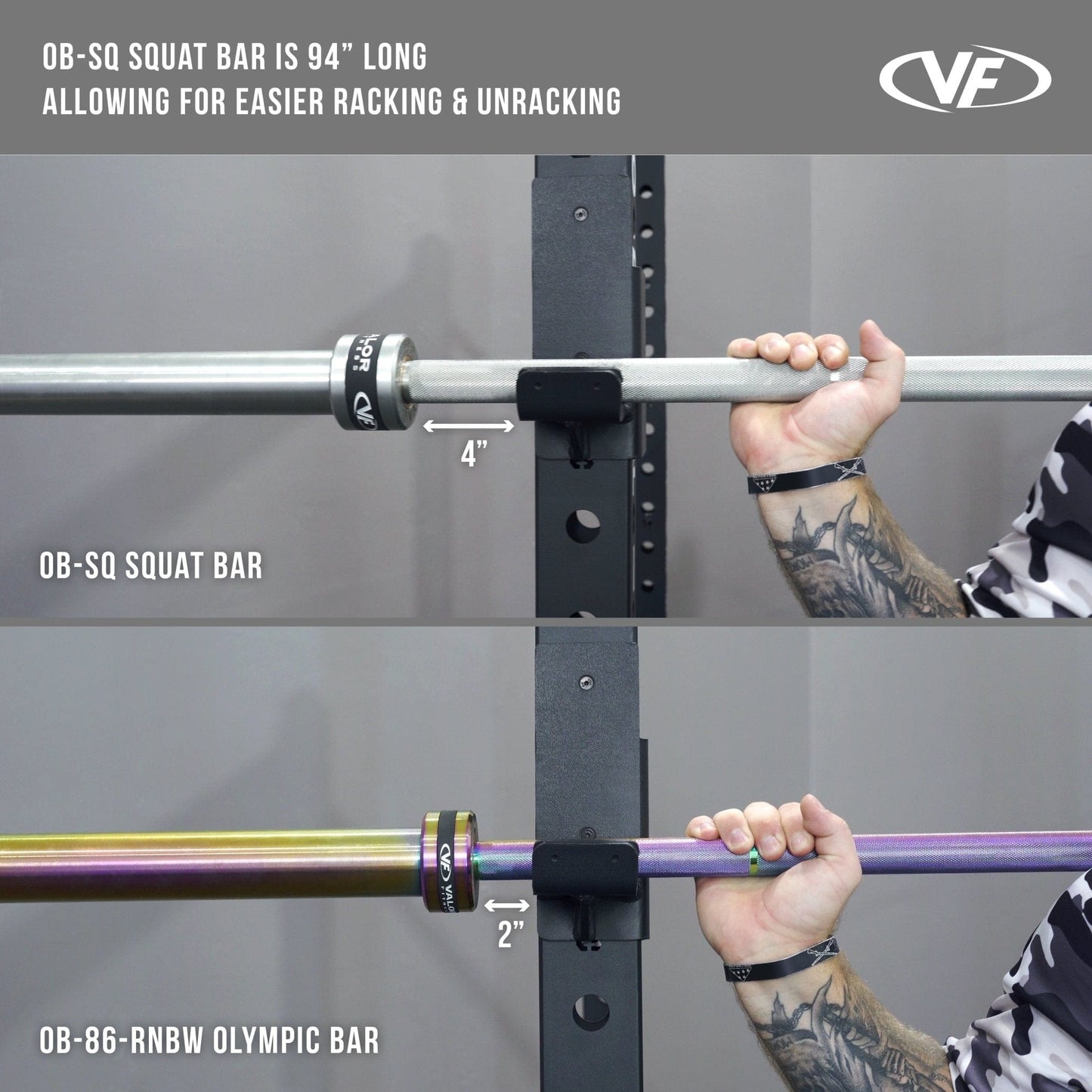 Valor Fitness Weight Bars Powerlifting 94" 32mm Squat Barbell