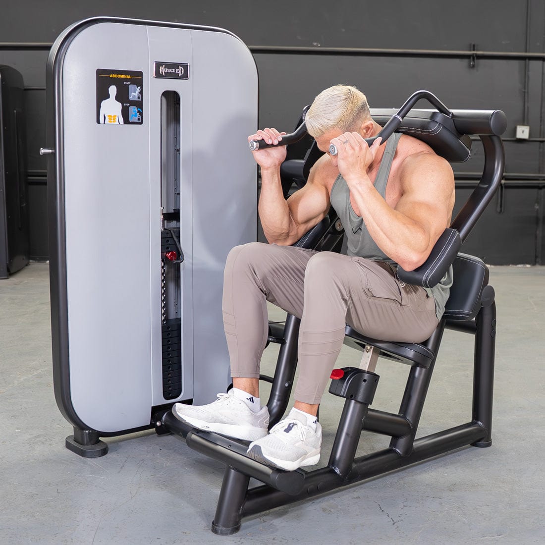 Vogue Ab Crunch - Muscle D Fitness - Adjustable Seat - Abdominal Workout - Selectorized Weight - Grit Grind Strength