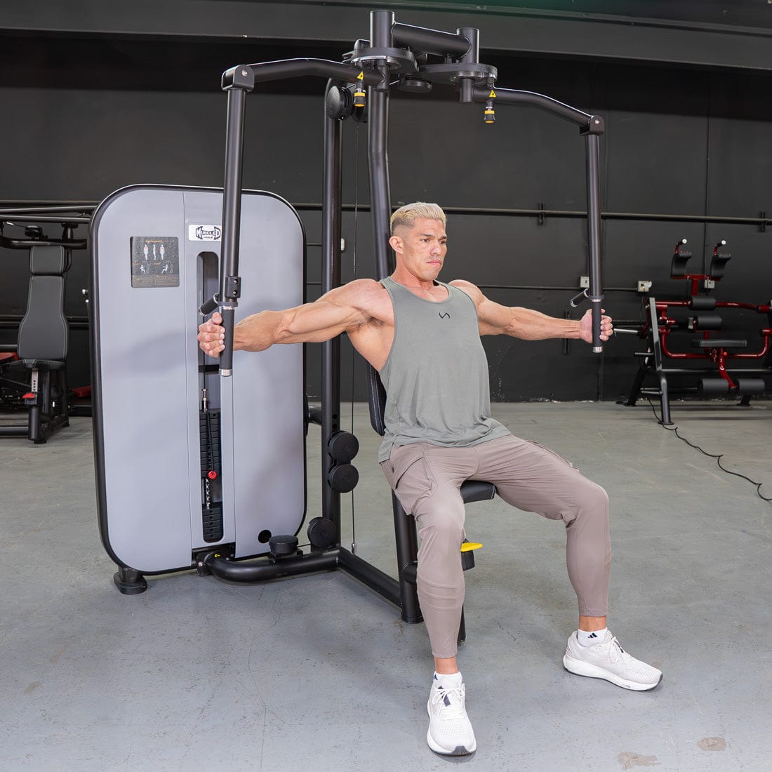Vogue Pec Deck/Rear Delt - Muscle D Fitness - Adjustable Seat - Pin Selectorized - Chest Back Workout Combo - Grit Grind Strength