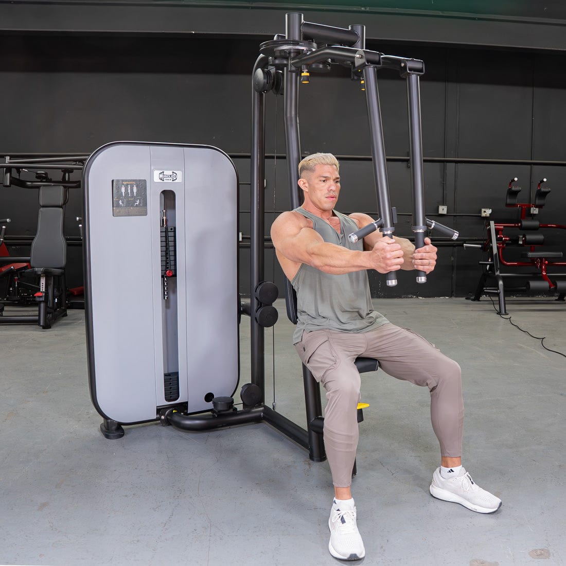 Vogue Pec Deck/Rear Delt - Muscle D Fitness - Adjustable Seat - Pin Selectorized - Chest Back Workout Combo - Grit Grind Strength