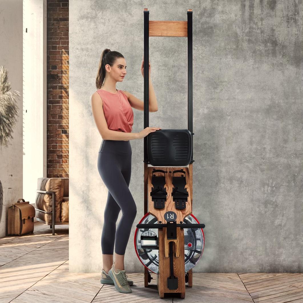 Water Rower - Muscle D Fitness - Wooden Seated Adjustable Water Rower - Grit Grind Strength