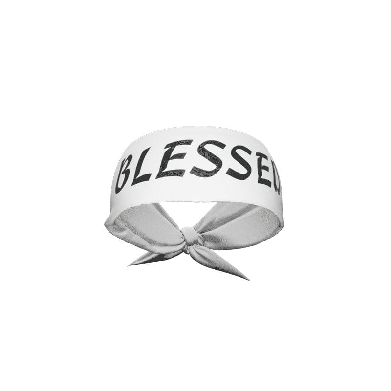 White BLESSED Tie Headband - Grit Grind Strength