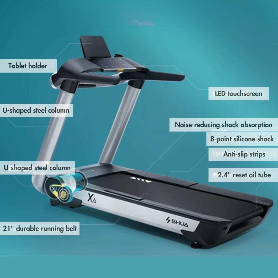 X6 Light Commercial Treadmill - Muscle D Fitness - LED Console - Cup Holder - Grit Grind Strength
