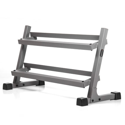 10 to 50 lbs. Rubber Hex Dumbbell Pairs Includes 2 - Tier Storage Rack - Grit Grind Strength