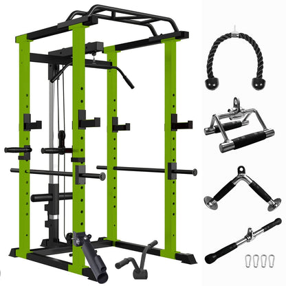 1000 lbs. capacity Green Multi - functional Power Cage, Home Adjustable Pullup Squat Rack Comprehensive Fitness Barbell Rack - Green - Grit Grind Strength