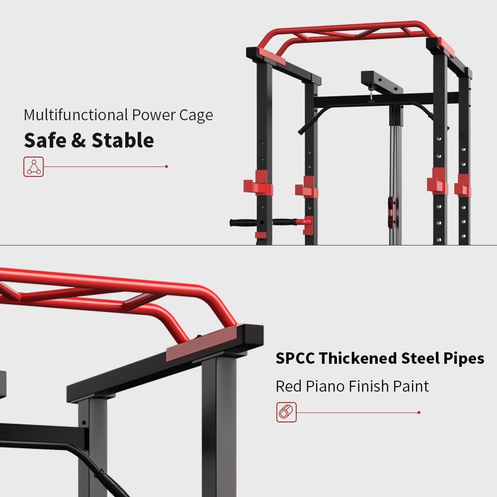 1000 lbs. capacity Multi - functional Power Cage, Home Adjustable Pullup Squat Rack Comprehensive Fitness Barbell Rack - Grit Grind Strength