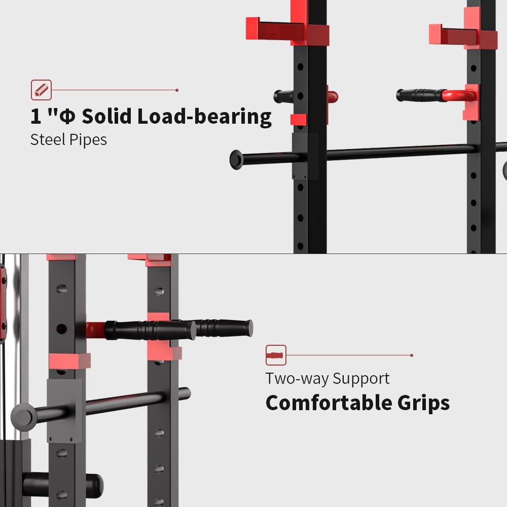 1000 lbs. capacity Multi - functional Power Cage, Home Adjustable Pullup Squat Rack Comprehensive Fitness Barbell Rack - Grit Grind Strength