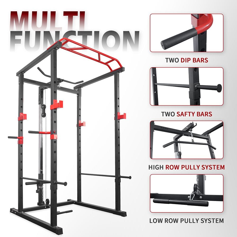 1000 lbs. capacity Multi - functional Power Cage, Home Adjustable Pullup Squat Rack Comprehensive Fitness Barbell Rack - Grit Grind Strength