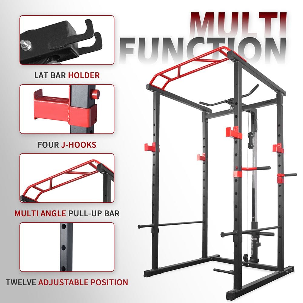 1000 lbs. capacity Multi - functional Power Cage, Home Adjustable Pullup Squat Rack Comprehensive Fitness Barbell Rack - Grit Grind Strength