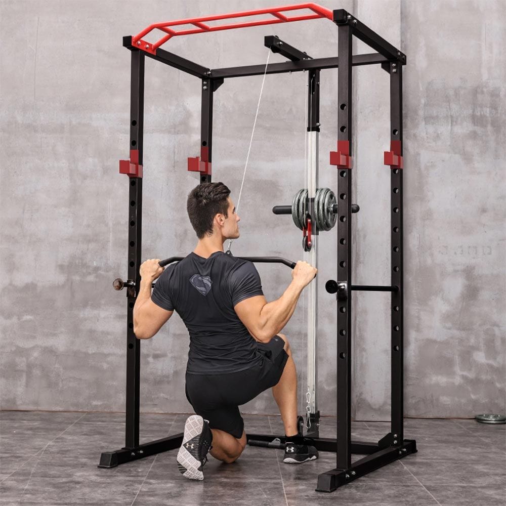 1000 lbs. capacity Multi - functional Power Cage, Home Adjustable Pullup Squat Rack Comprehensive Fitness Barbell Rack - Grit Grind Strength