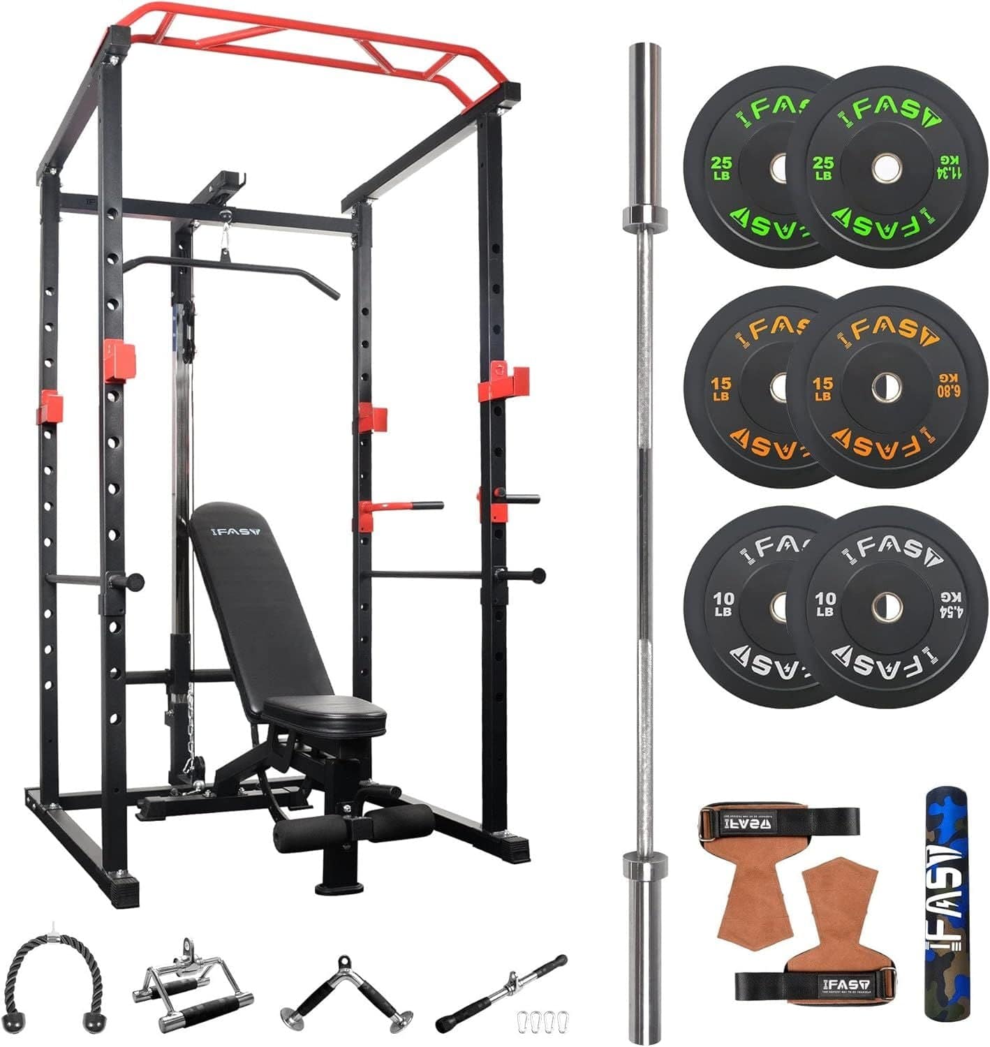 1000 lbs. capacity Multi - functional Power Cage, Home Adjustable Pullup Squat Rack Comprehensive Fitness Barbell Rack - Grit Grind Strength