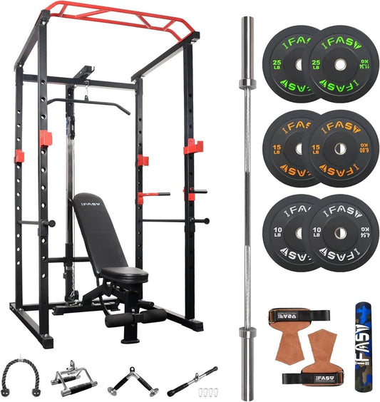 1000 lbs. capacity Multi - functional Power Cage, Home Adjustable Pullup Squat Rack Comprehensive Fitness Barbell Rack - Grit Grind Strength