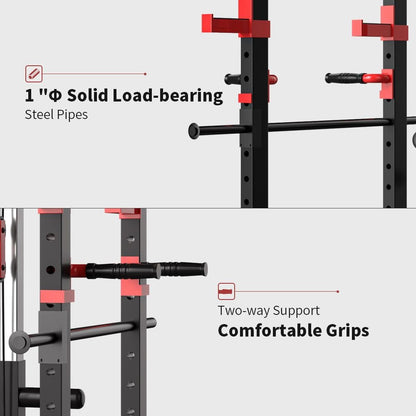1000 lbs. Multi - functional Power Cage, Home Adjustable Pull up power Rack Comprehensive Fitness Barbell Rack - Grit Grind Strength
