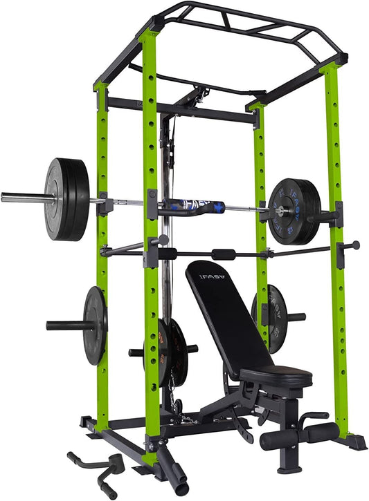 210lb Green Home Gym Set Multi - functional Power Cage, Home Adjustable Pullup power Rack 1000Lbs Capacity Comprehensive Fitness Barbell Rack - Grit Grind Strength